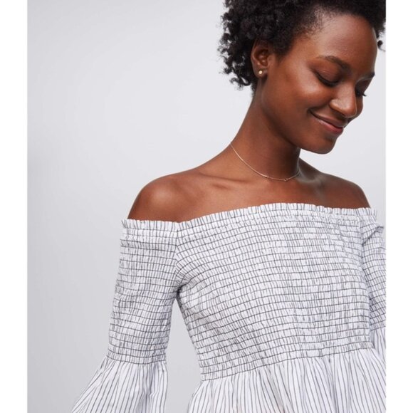 Loft | Striped Smocked Off-the-Shoulder Top - Picture 3 of 10